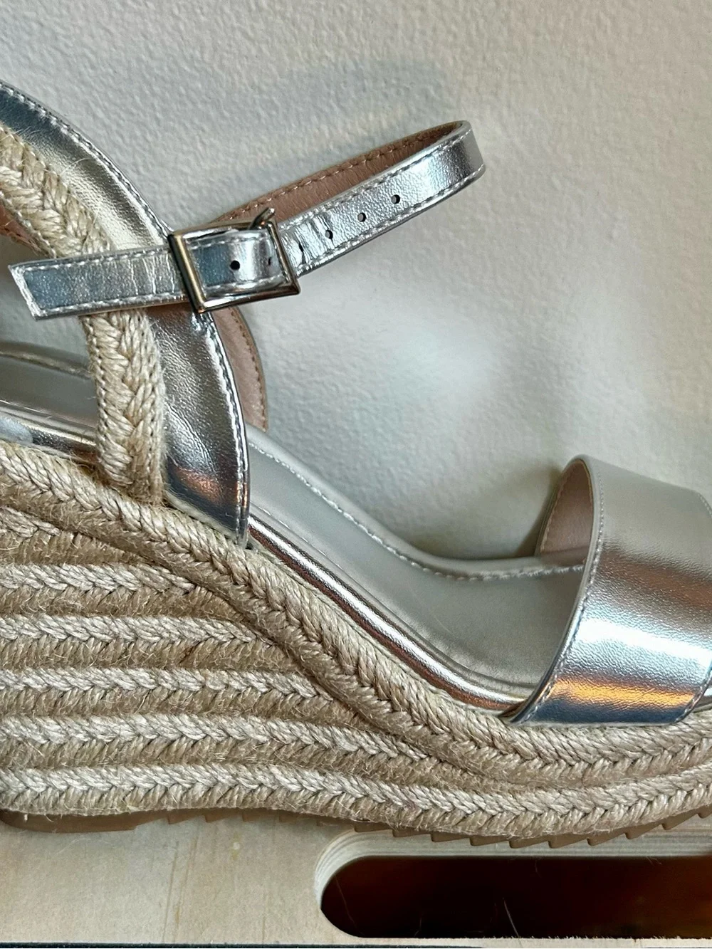 Silver Metallic Espadrille Wedge Sandal - Women